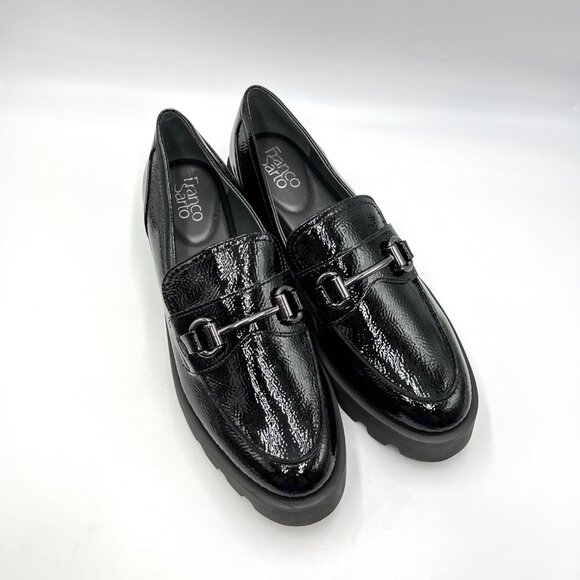 Franco Sarto Size 10 Bergamot Black Textured Patent Lug Sole Loafers Shoes - Picture 3 of 13